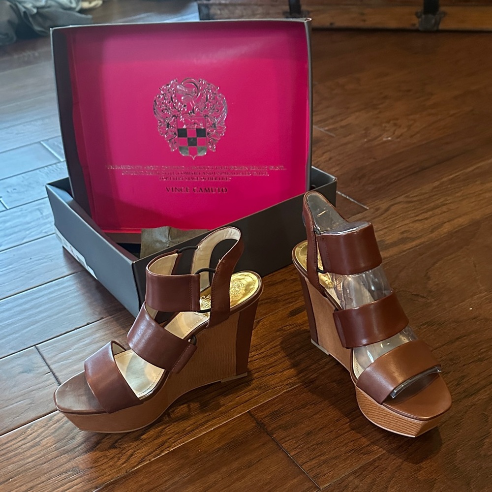 Vince Camuto Brown Wedge Sandals with Adjustable Straps